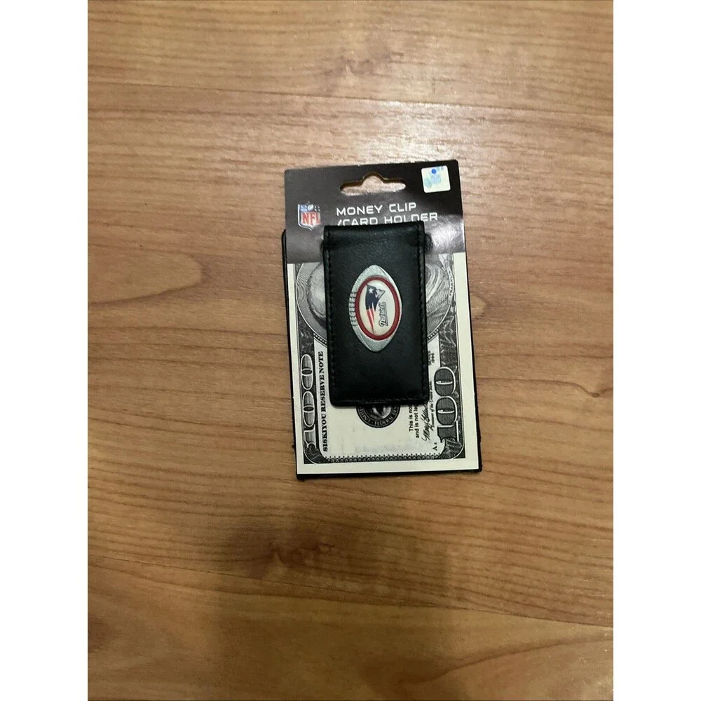 New England Patriots Fine Leather Money Clip Card & Cash Holder NFL Football